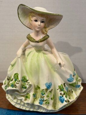 Relpo 5940 Lady with Green and Blue Dress Planter Vase